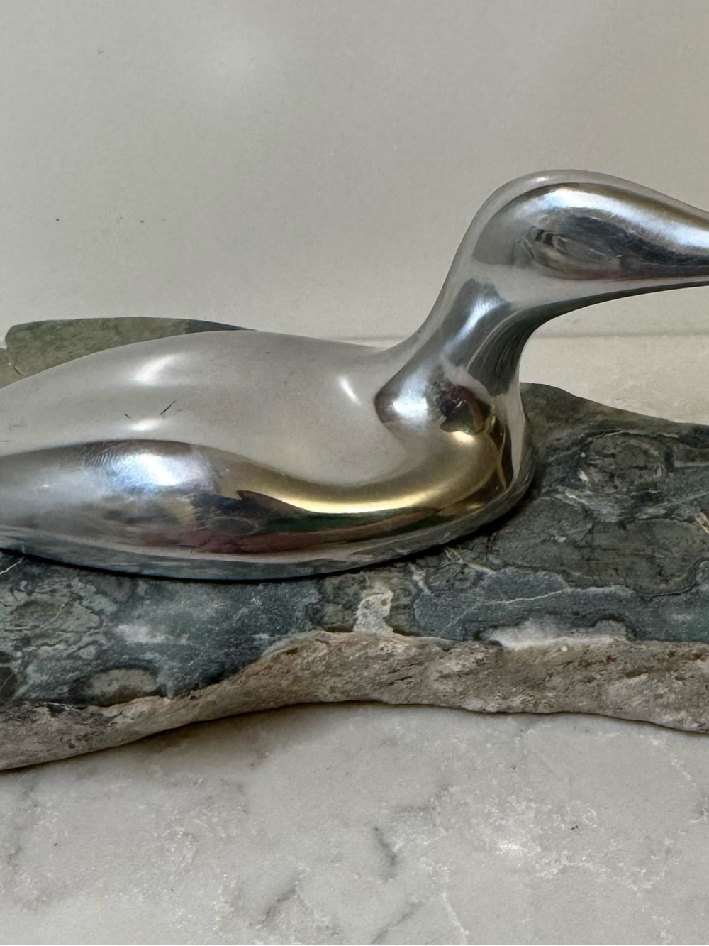 Vintage Hoselton Canada Modernist Loon Sculpture On Stone Base Art